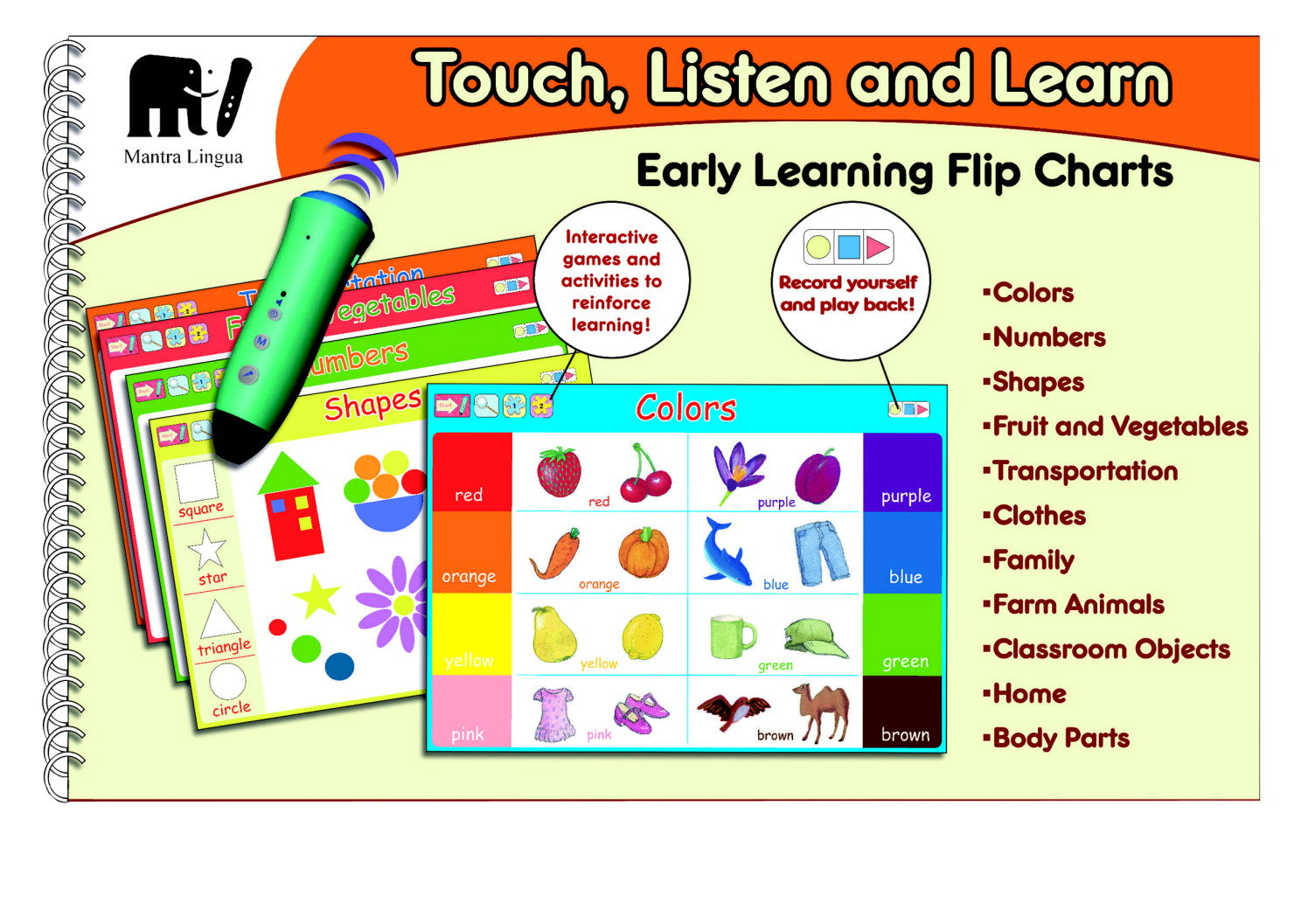 Touch, Listen and Learn Flip Charts Book Talking Pen Pack